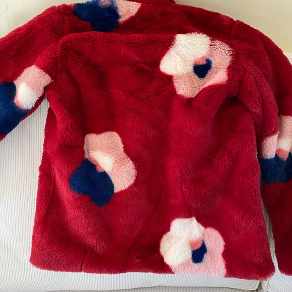 Girls cozy coat size 7 with tags on. Red w/ white / navy pink poppy flowers - Picture 5 of 6